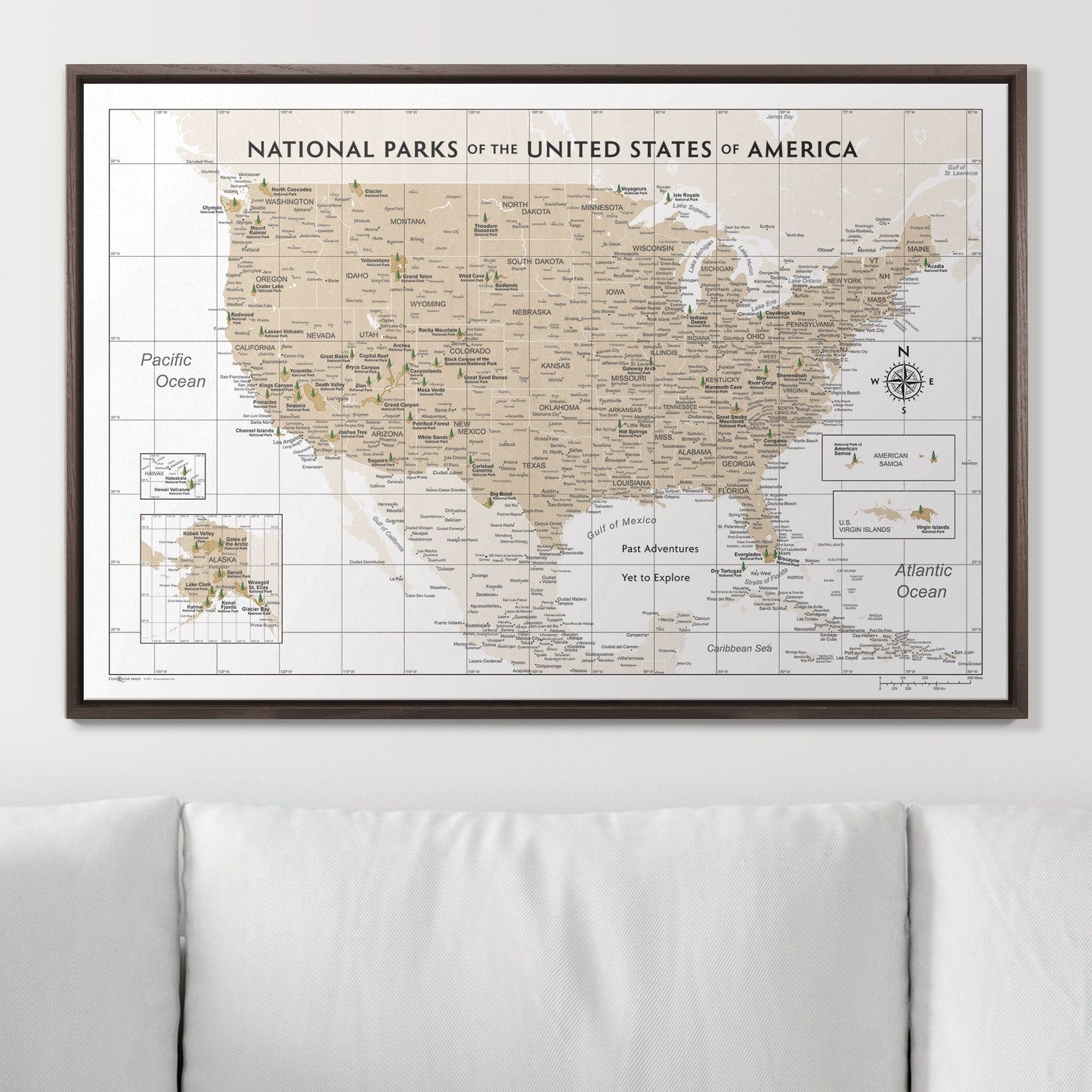 Push Pin National Parks Map: Light Brown (Pins Included)