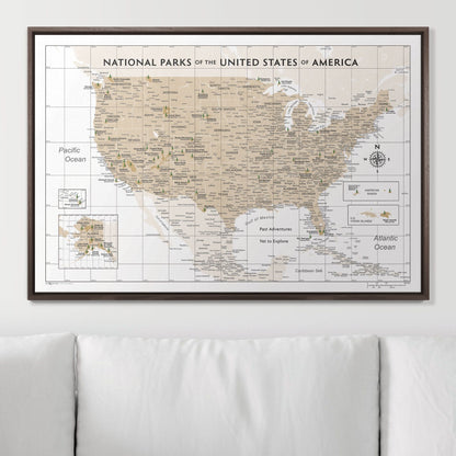 Push Pin National Parks Map: Light Brown (Pins Included)
