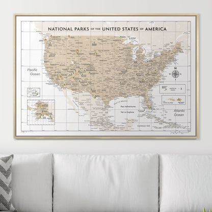 Push Pin National Parks Map: Light Brown (Pins Included)