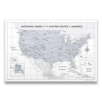 Push Pin National Parks Map: Light Grey (Pins Included)