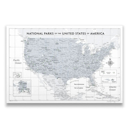Push Pin National Parks Map: Light Grey (Pins Included)