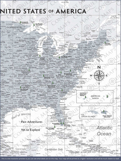 Push Pin National Parks Map: Light Grey (Pins Included)