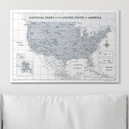 Push Pin National Parks Map: Light Grey (Pins Included)