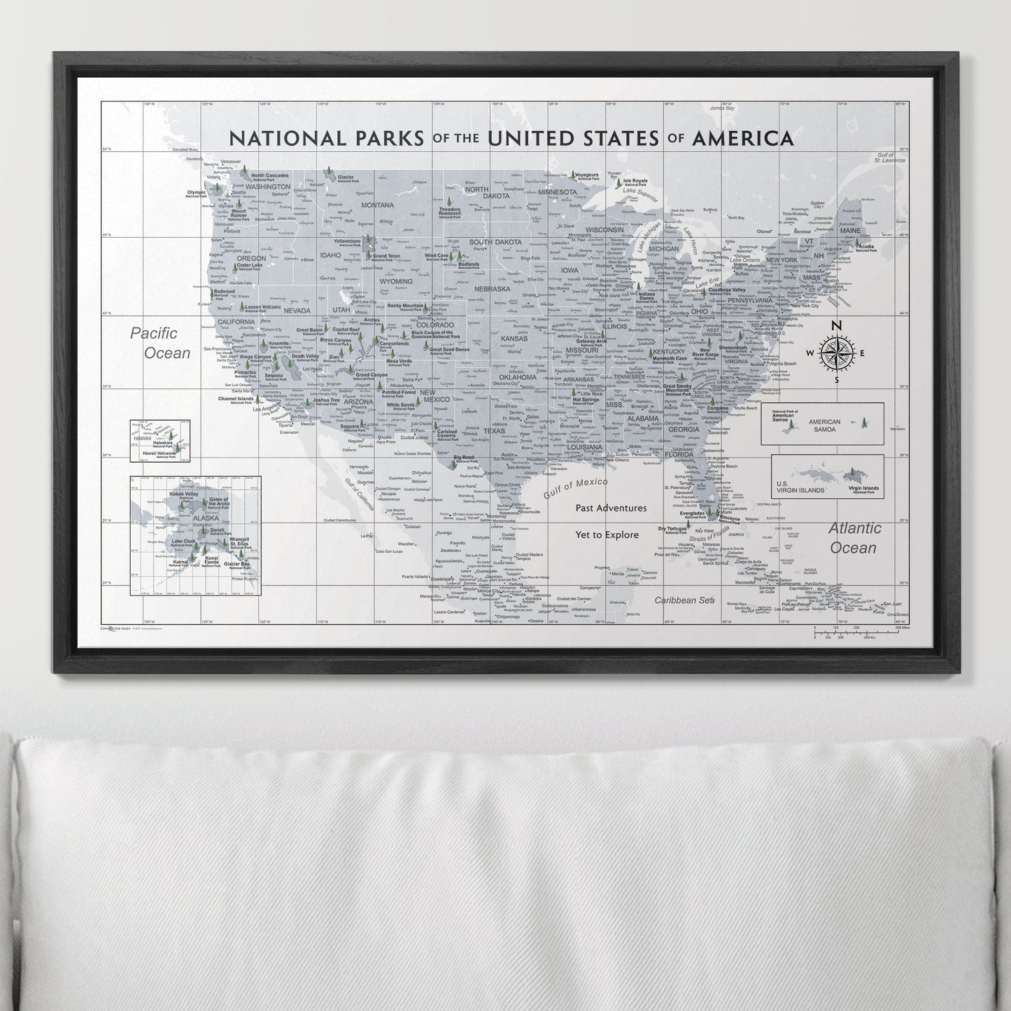 Push Pin National Parks Map: Light Grey (Pins Included)