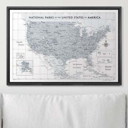 Push Pin National Parks Map: Light Grey (Pins Included)
