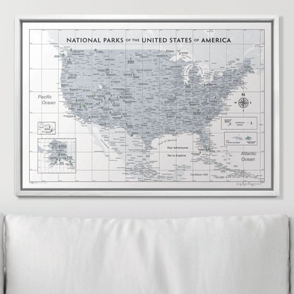 Push Pin National Parks Map: Light Grey (Pins Included)