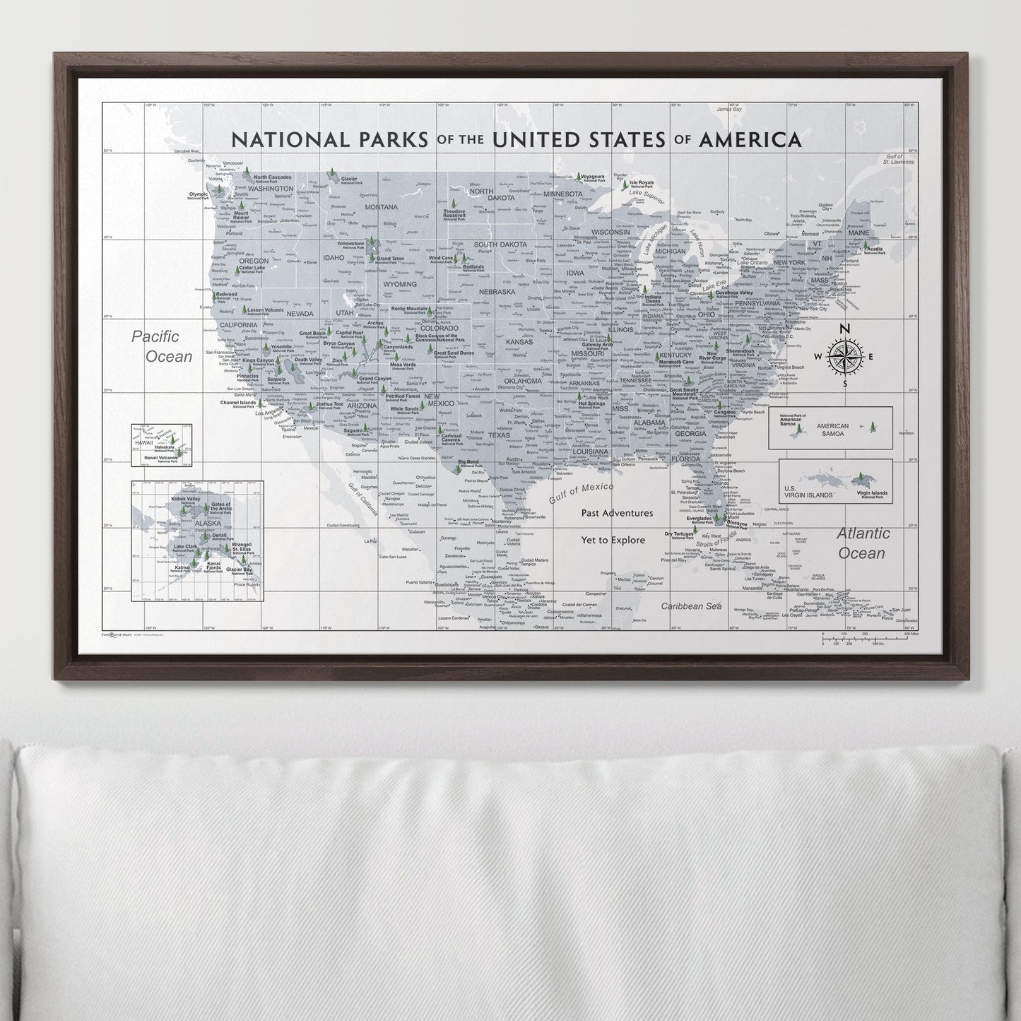 Push Pin National Parks Map: Light Grey (Pins Included)