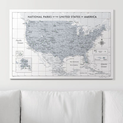 Push Pin National Parks Map: Light Grey (Pins Included)