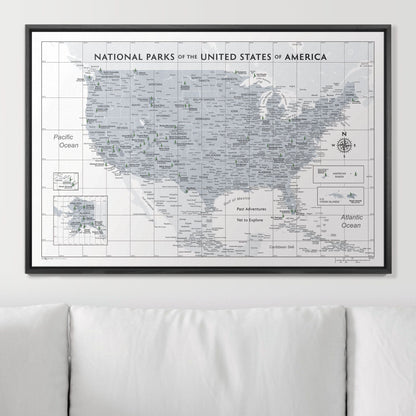 Push Pin National Parks Map: Light Grey (Pins Included)