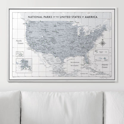 Push Pin National Parks Map: Light Grey (Pins Included)