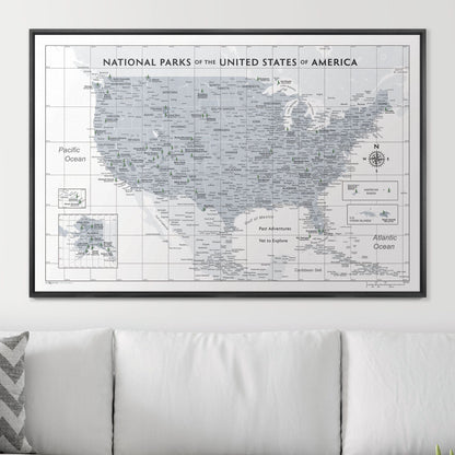 Push Pin National Parks Map: Light Grey (Pins Included)