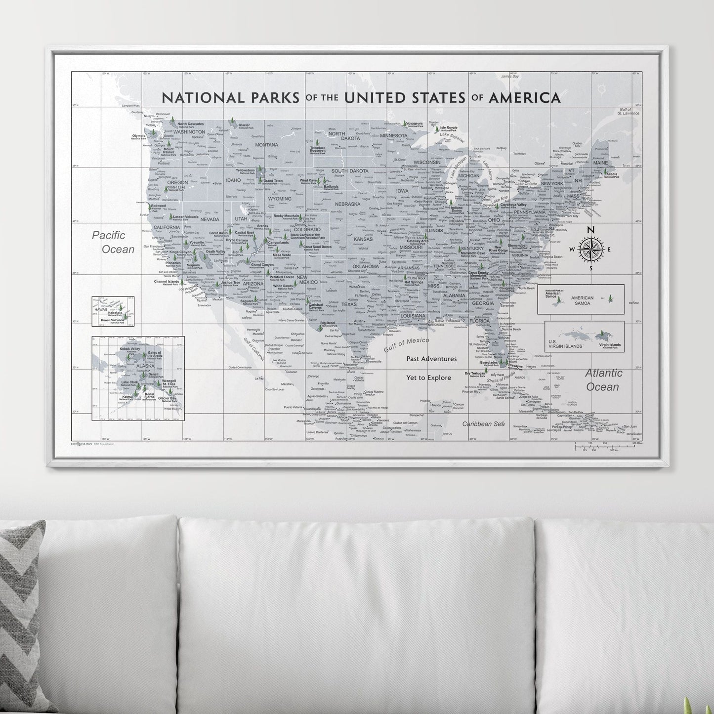 Push Pin National Parks Map: Light Grey (Pins Included)