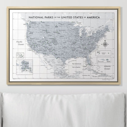 Push Pin National Parks Map: Light Grey (Pins Included)