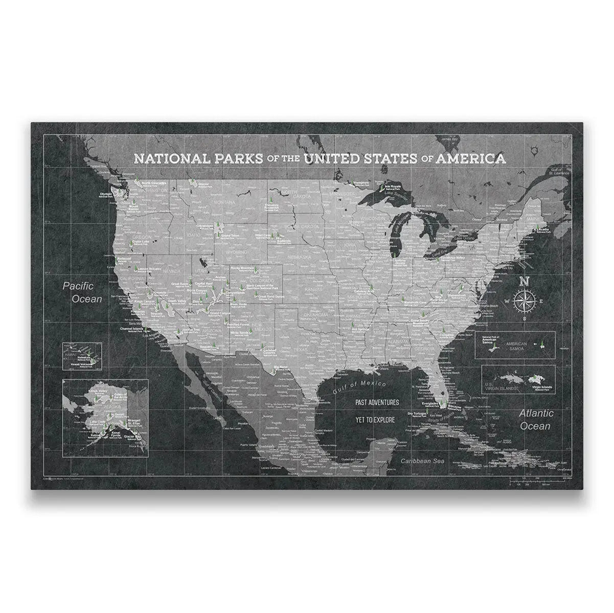 Push Pin National Parks Map: Modern Slate (Pins Included)