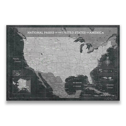 Push Pin National Parks Map: Modern Slate (Pins Included)