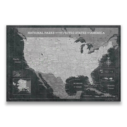 Push Pin National Parks Map: Modern Slate (Pins Included)