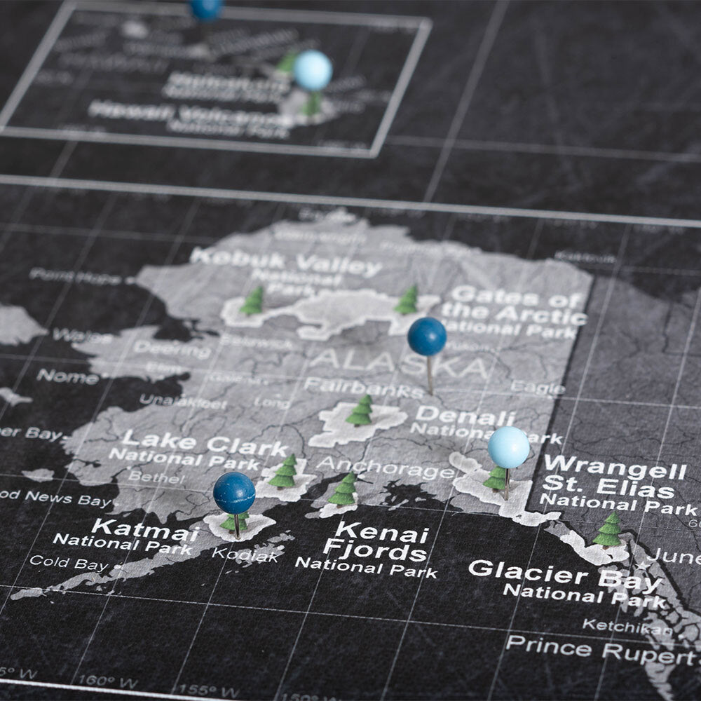 Push Pin National Parks Map: Modern Slate (Pins Included)