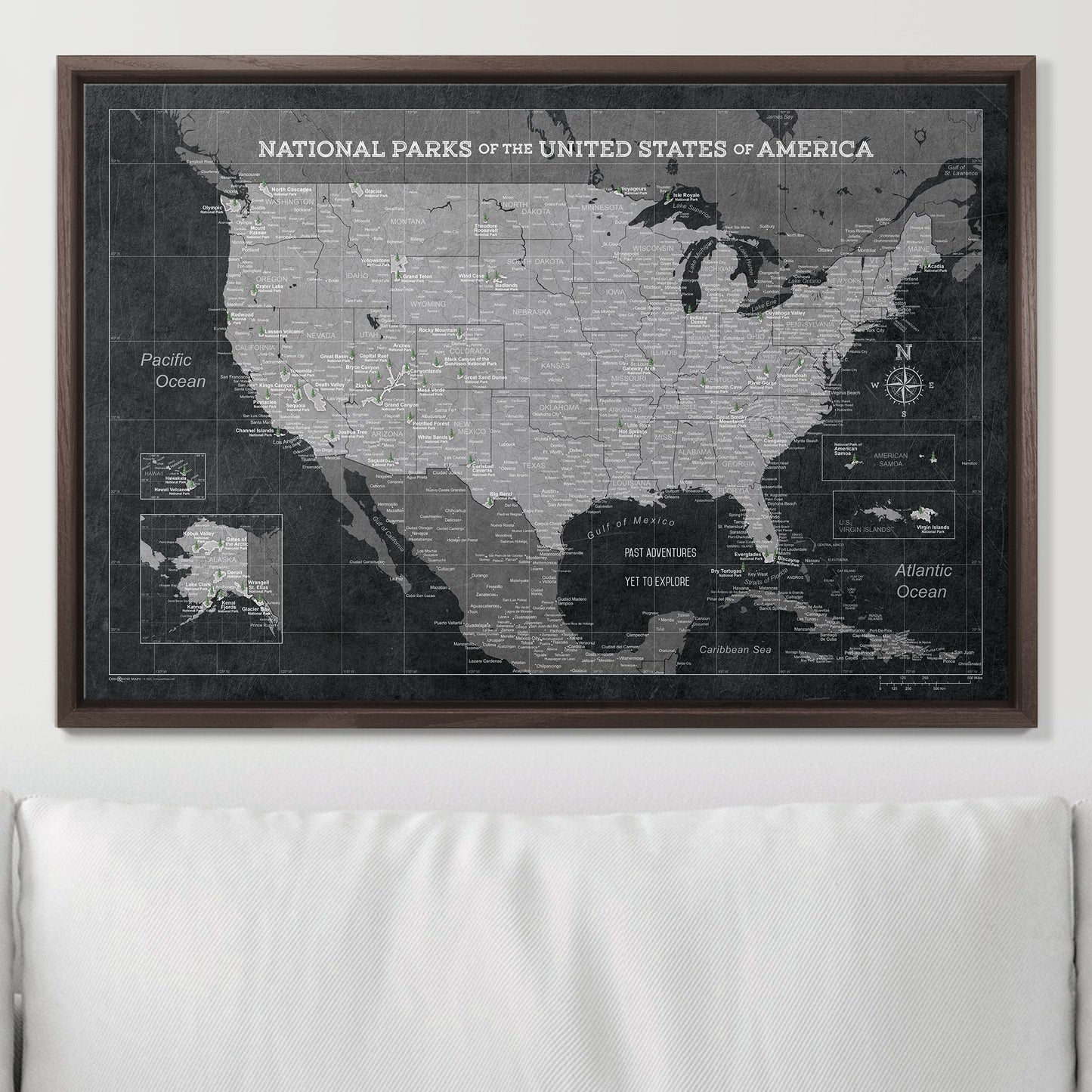 Push Pin National Parks Map: Modern Slate (Pins Included)