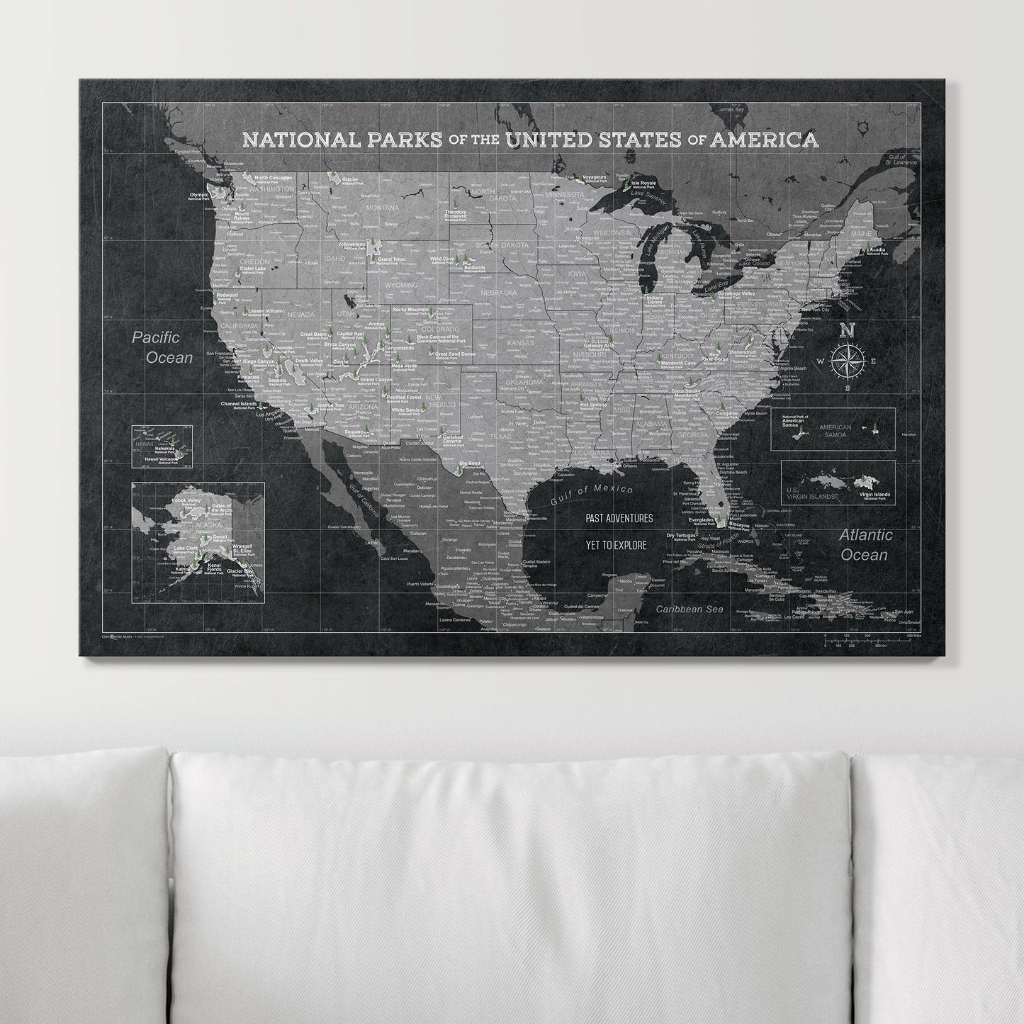 Push Pin National Parks Map: Modern Slate (Pins Included)