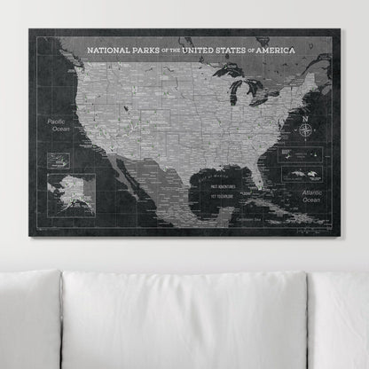 Push Pin National Parks Map: Modern Slate (Pins Included)