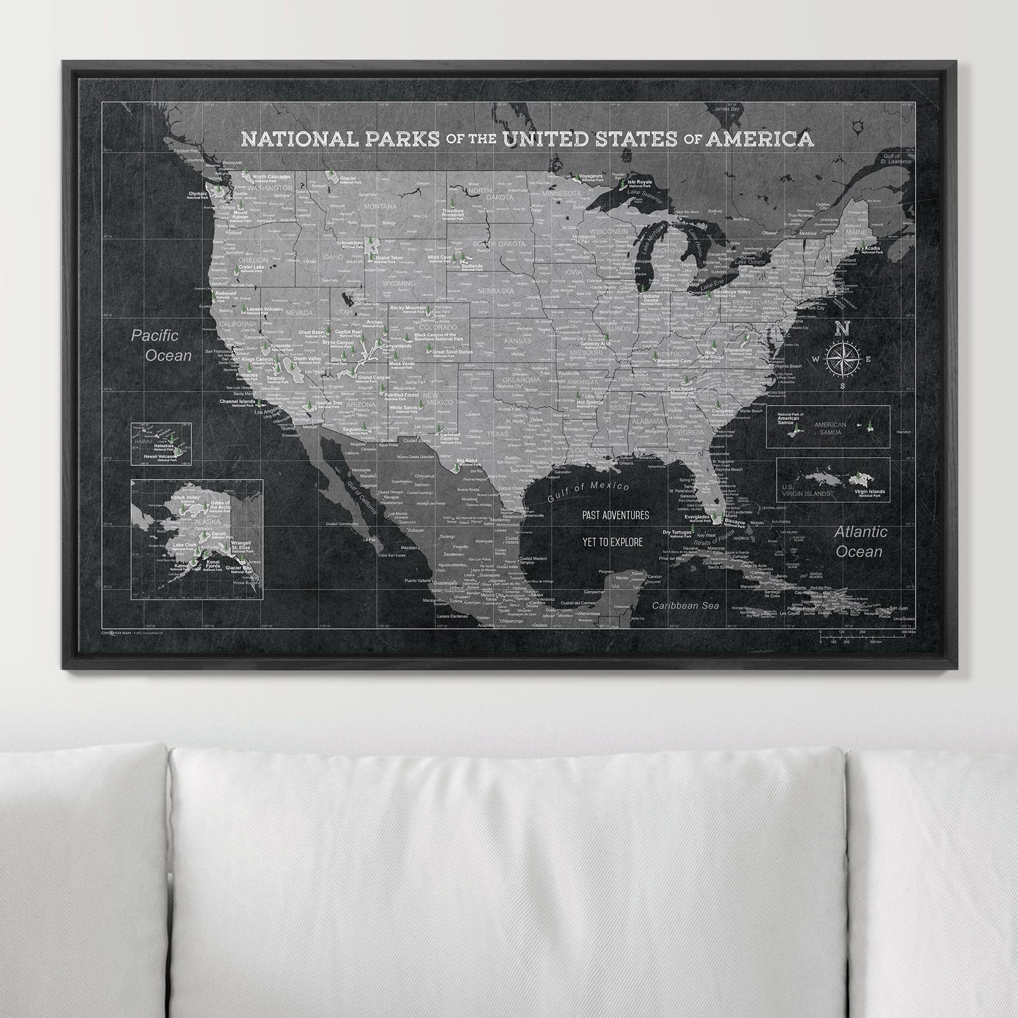 Push Pin National Parks Map: Modern Slate (Pins Included)