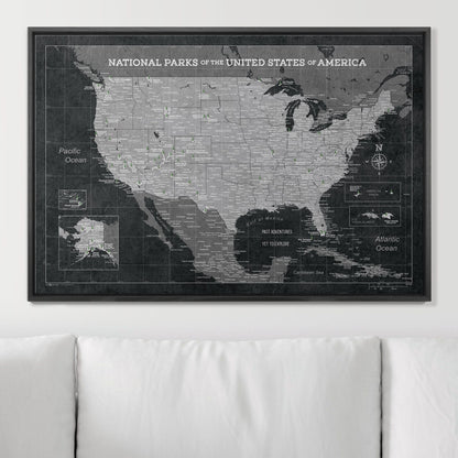 Push Pin National Parks Map: Modern Slate (Pins Included)