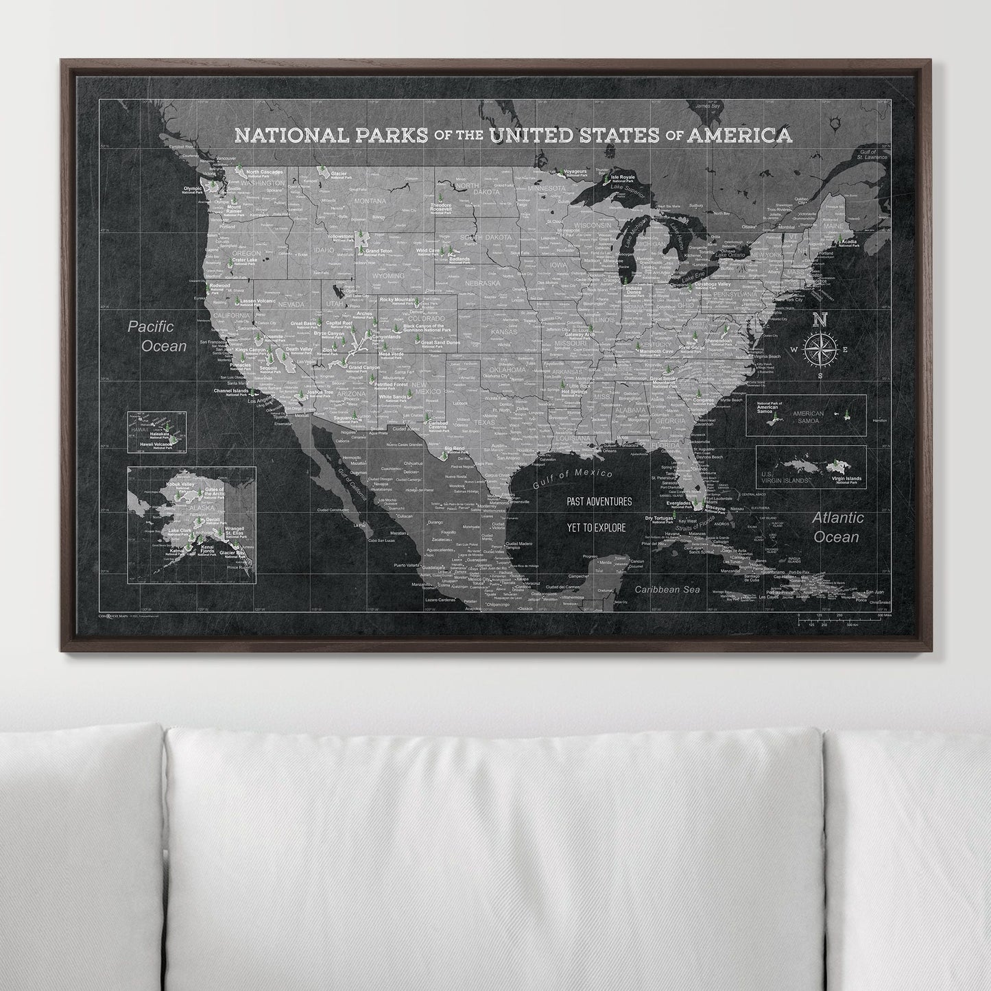 Push Pin National Parks Map: Modern Slate (Pins Included)