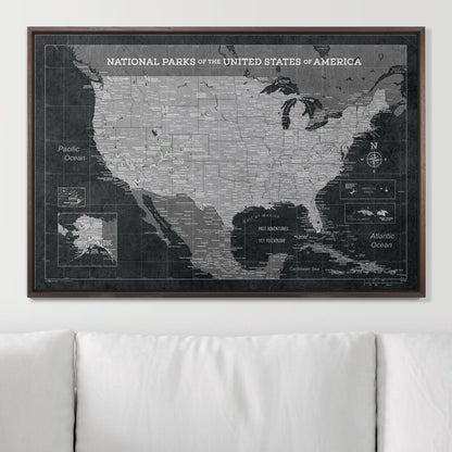 Push Pin National Parks Map: Modern Slate (Pins Included)