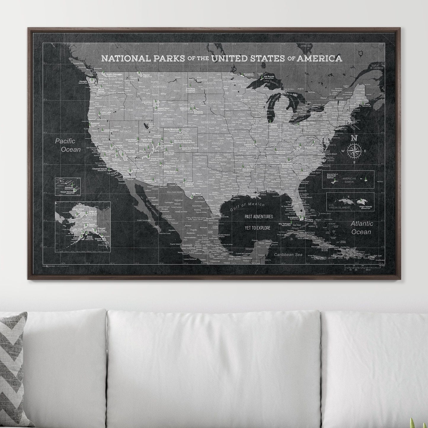 Push Pin National Parks Map: Modern Slate (Pins Included)