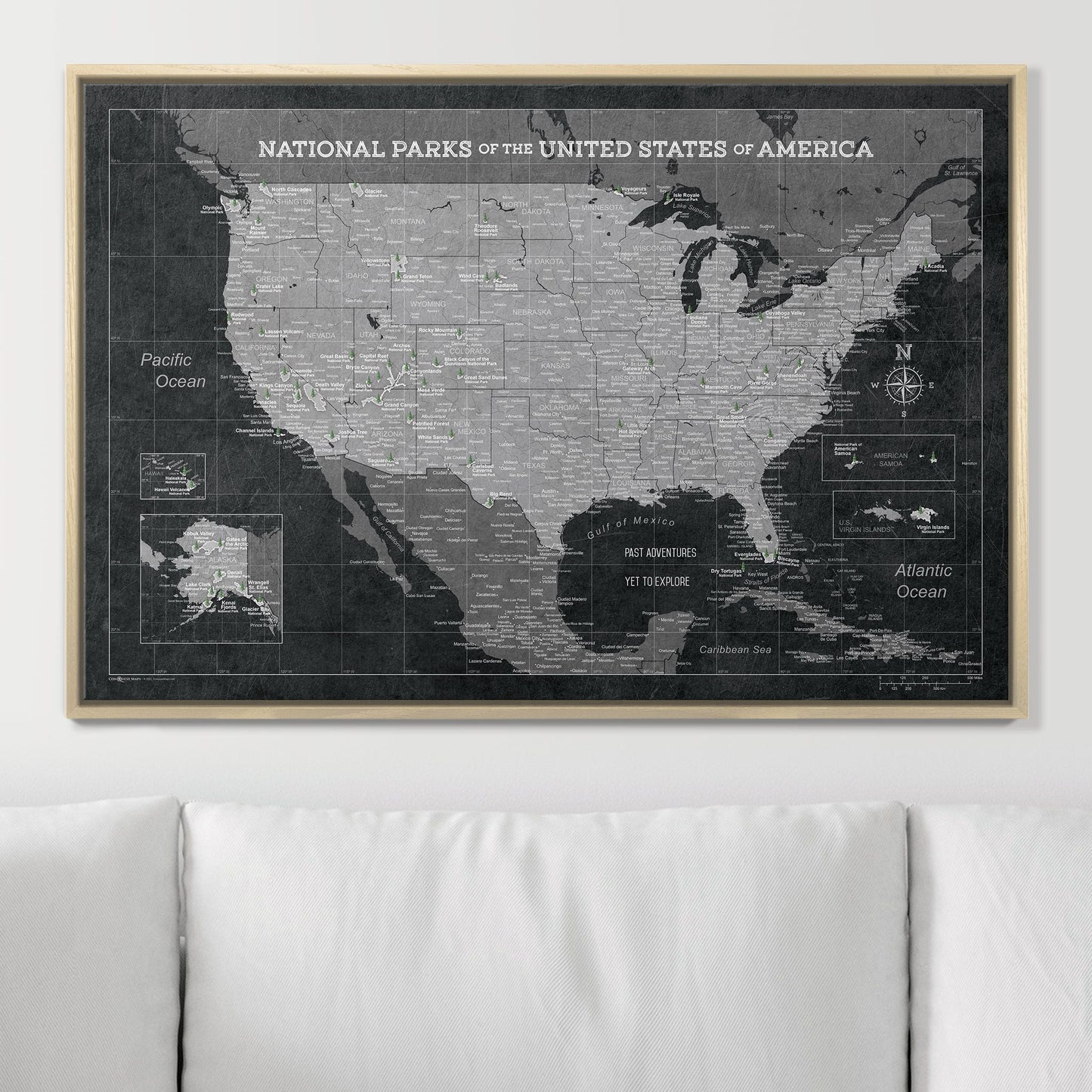 Push Pin National Parks Map: Modern Slate (Pins Included)