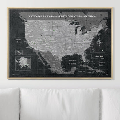 Push Pin National Parks Map: Modern Slate (Pins Included)