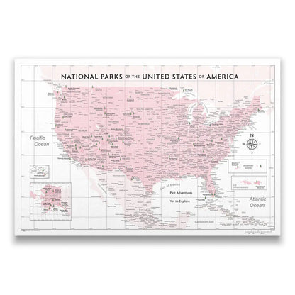 Push Pin National Parks Map: Pink (Pins Included)