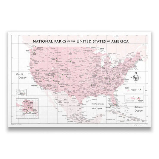 Push Pin National Parks Map: Pink (Pins Included)