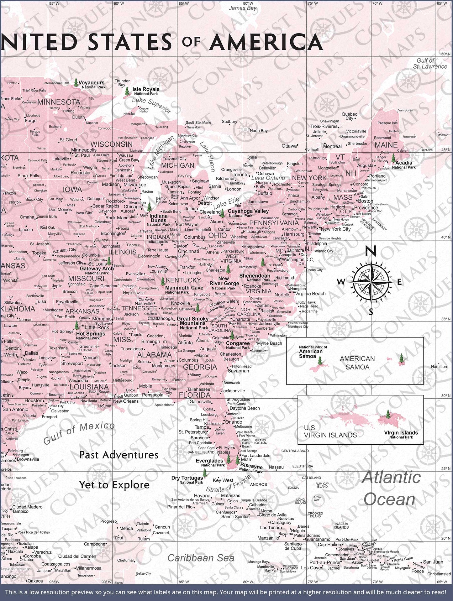 Push Pin National Parks Map: Pink (Pins Included)