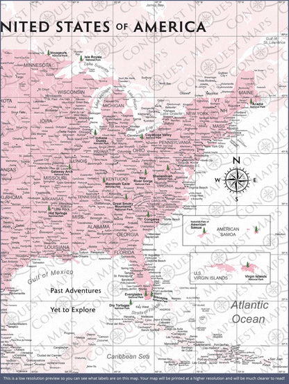 Push Pin National Parks Map: Pink (Pins Included)