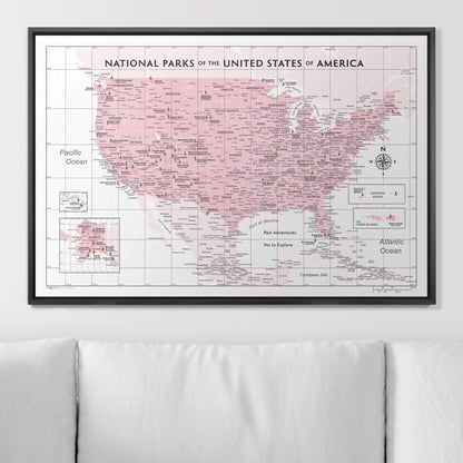 Push Pin National Parks Map: Pink (Pins Included)