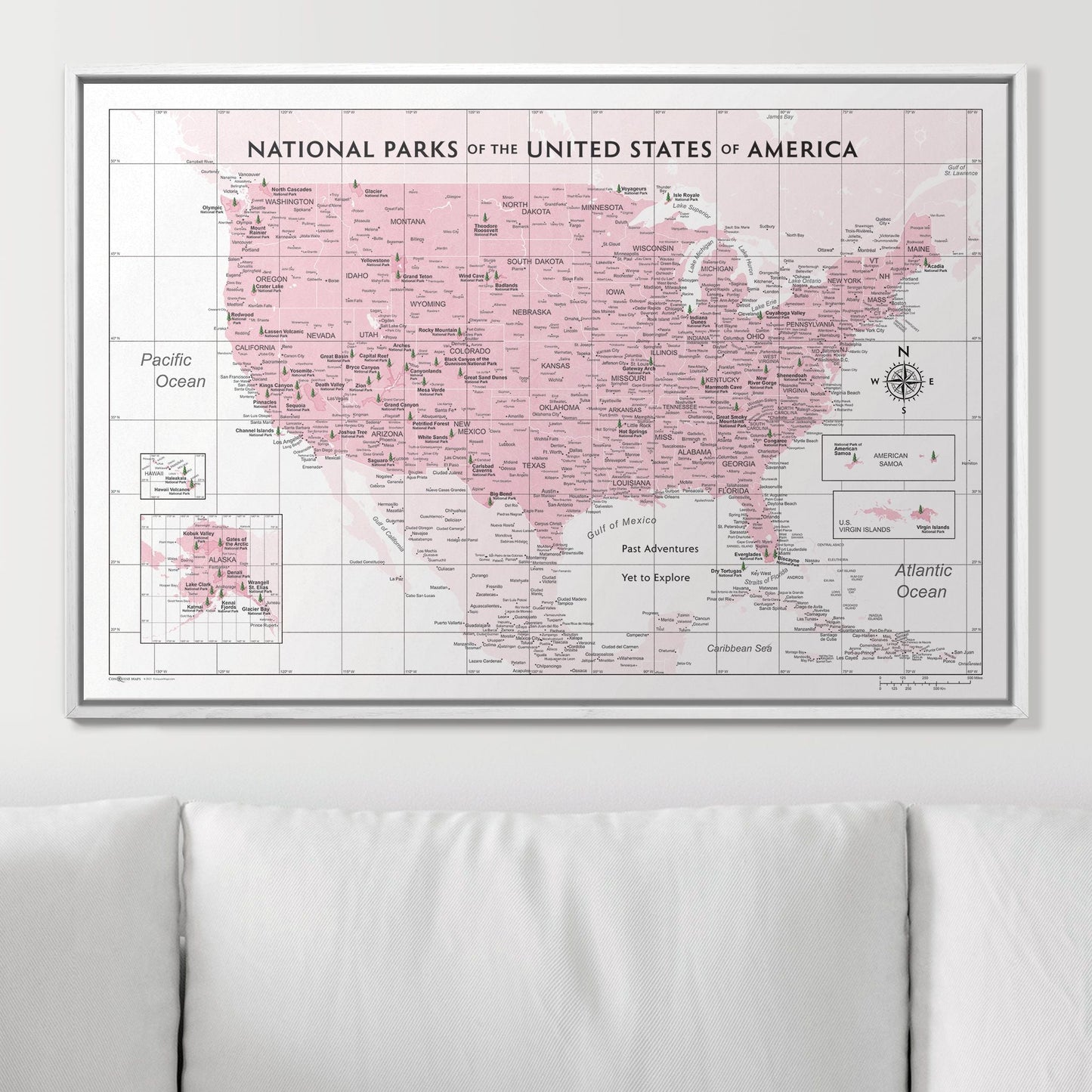Push Pin National Parks Map: Pink (Pins Included)