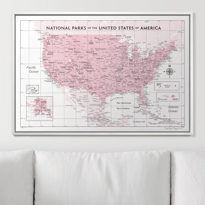 Push Pin National Parks Map: Pink (Pins Included)