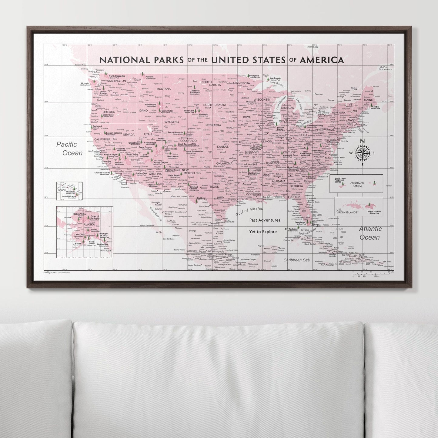Push Pin National Parks Map: Pink (Pins Included)
