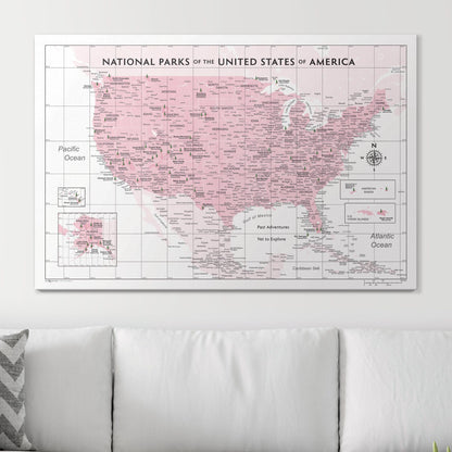 Push Pin National Parks Map: Pink (Pins Included)