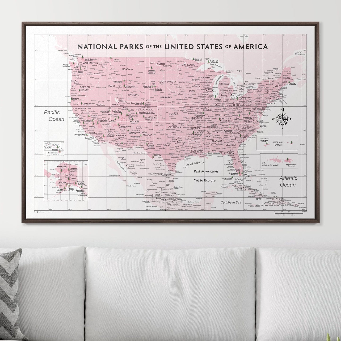 Push Pin National Parks Map: Pink (Pins Included)