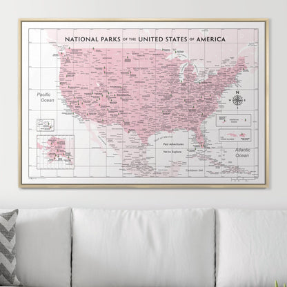 Push Pin National Parks Map: Pink (Pins Included)