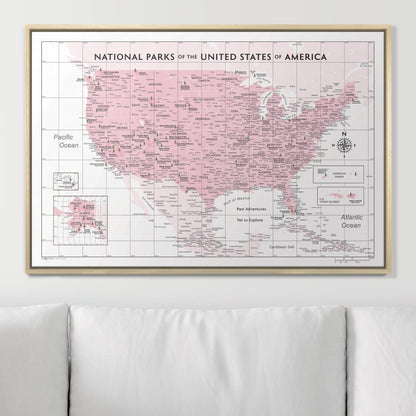Push Pin National Parks Map: Pink (Pins Included)