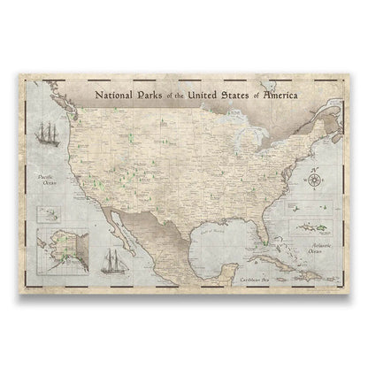 Push Pin National Parks Map: Rustic Vintage (Pins Included)