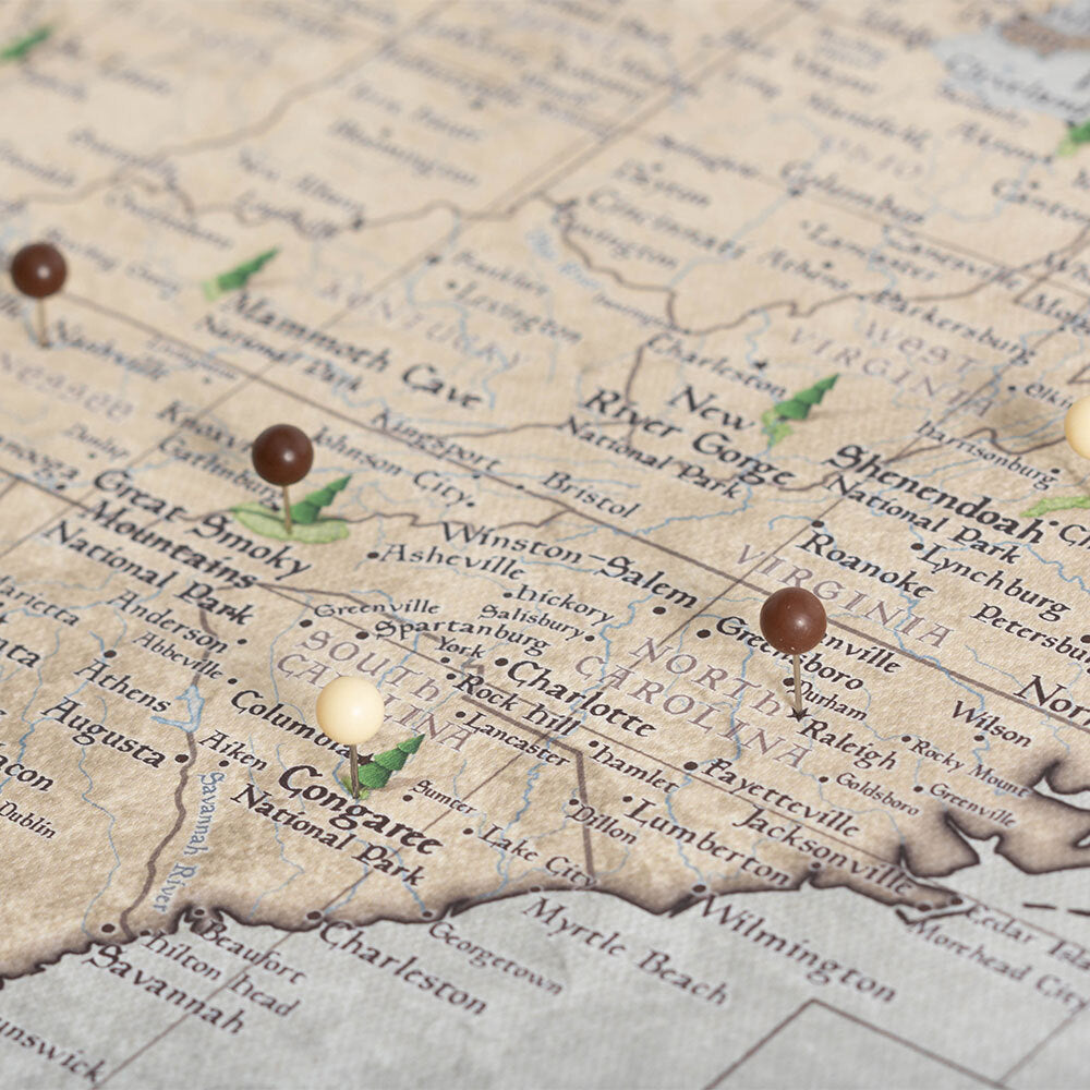 Push Pin National Parks Map: Rustic Vintage (Pins Included)