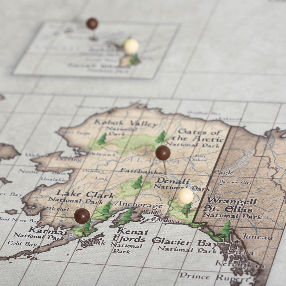 Push Pin National Parks Map: Rustic Vintage (Pins Included)