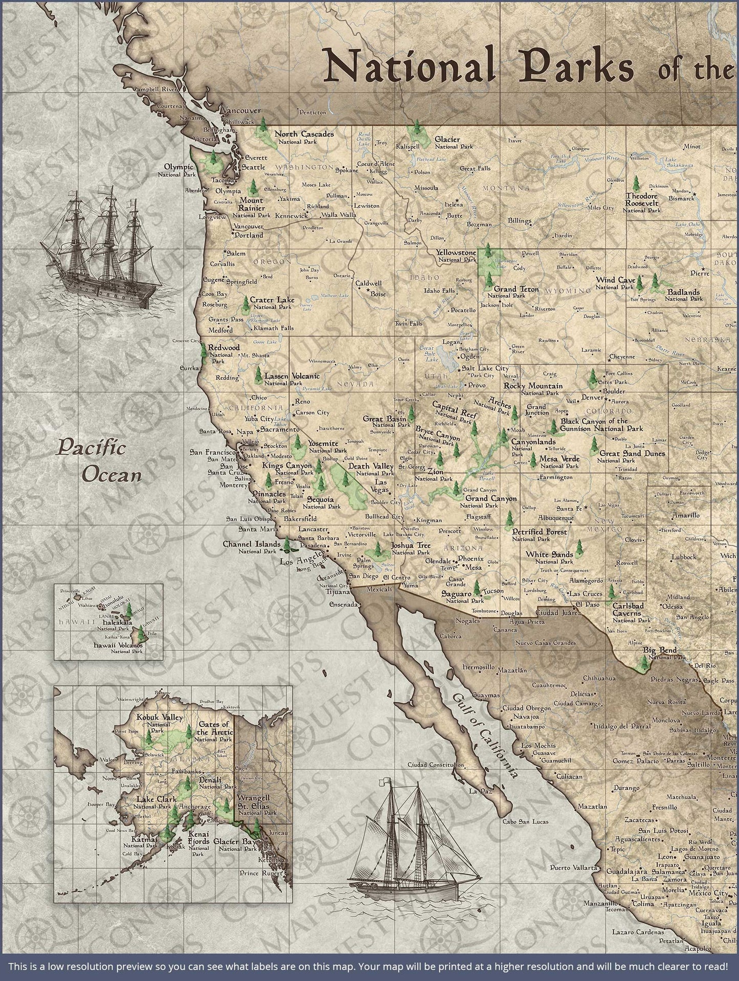 Push Pin National Parks Map: Rustic Vintage (Pins Included)