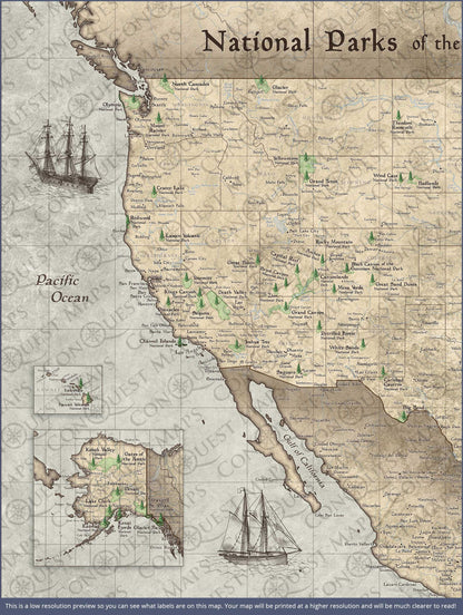 Push Pin National Parks Map: Rustic Vintage (Pins Included)