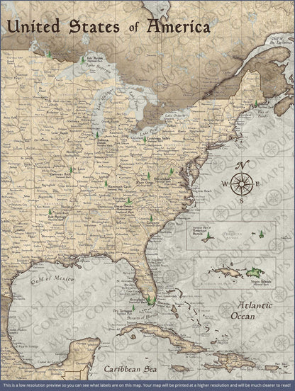 Push Pin National Parks Map: Rustic Vintage (Pins Included)