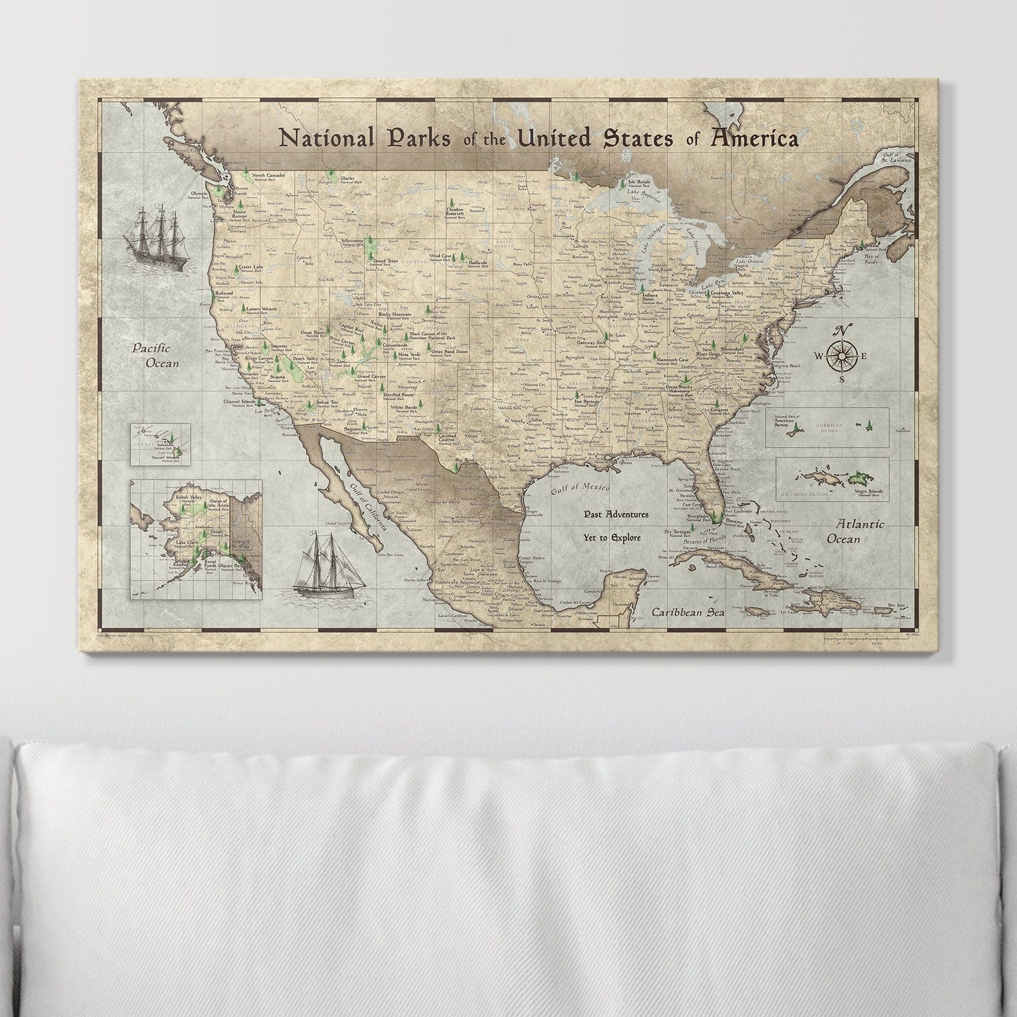 Push Pin National Parks Map: Rustic Vintage (Pins Included)